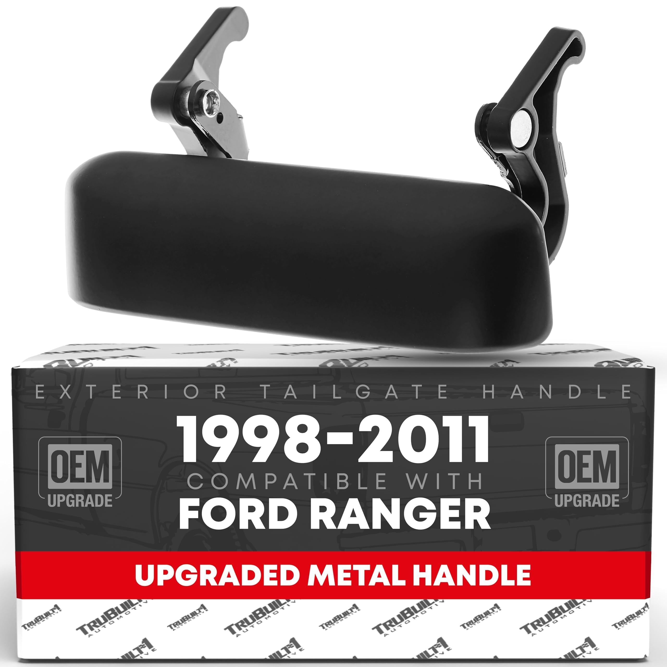T1A front view of tailgate handle showing smooth black finish and reliable fit