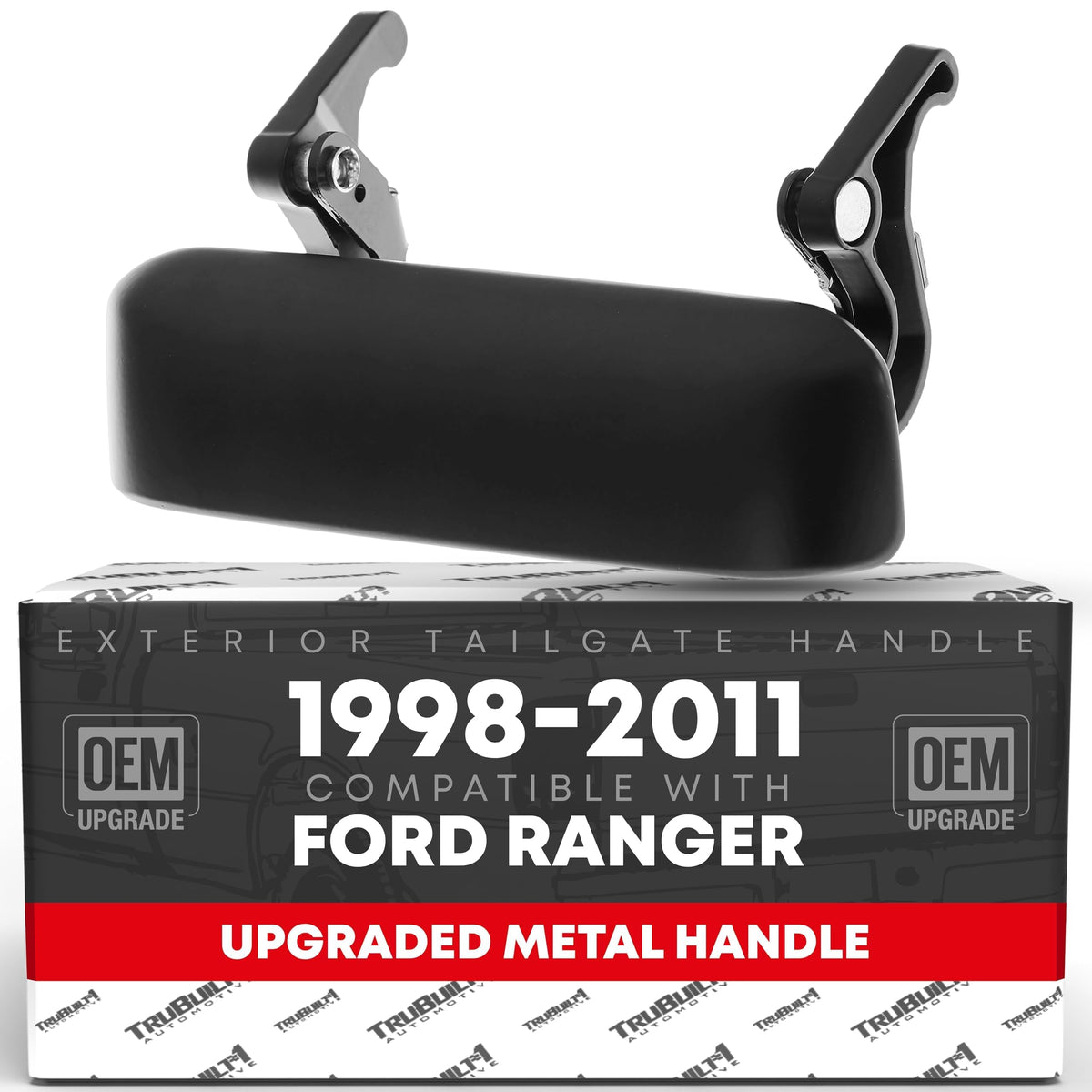 T1A front view of tailgate handle showing smooth black finish and reliable fit