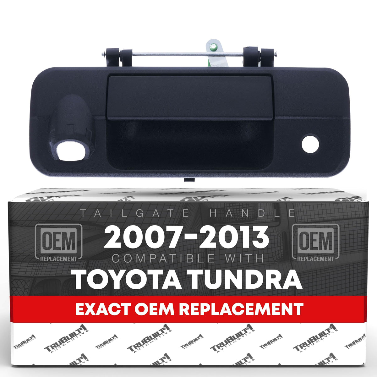T1A tailgate handle front view showing mounting points and finish benefits