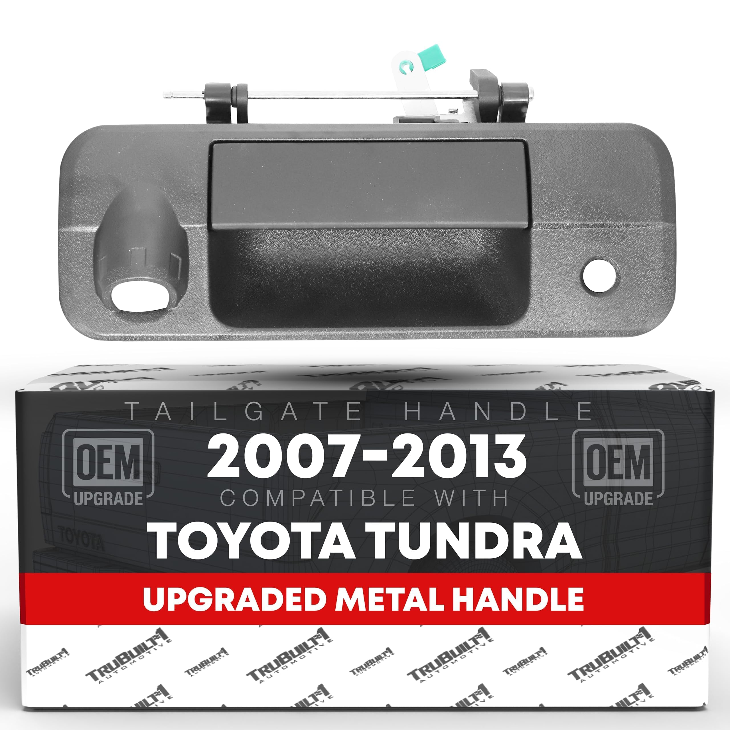T1A front view of tailgate handle showing textured black finish and mounting points, durable replacement