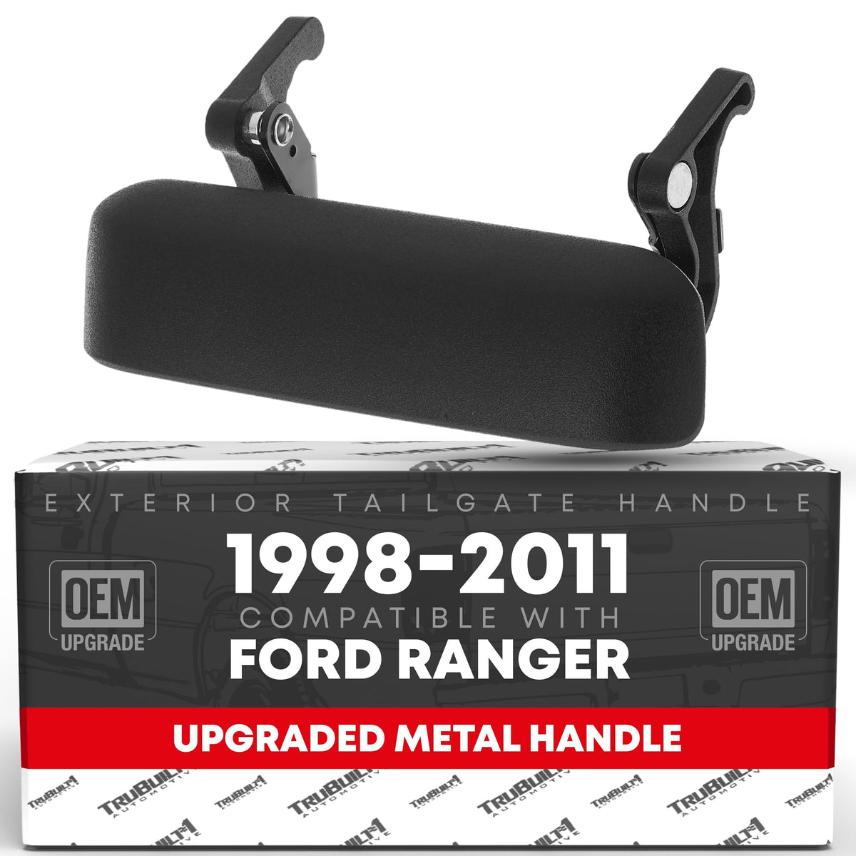 T1A front view of tailgate handle showing textured black finish and durable build
