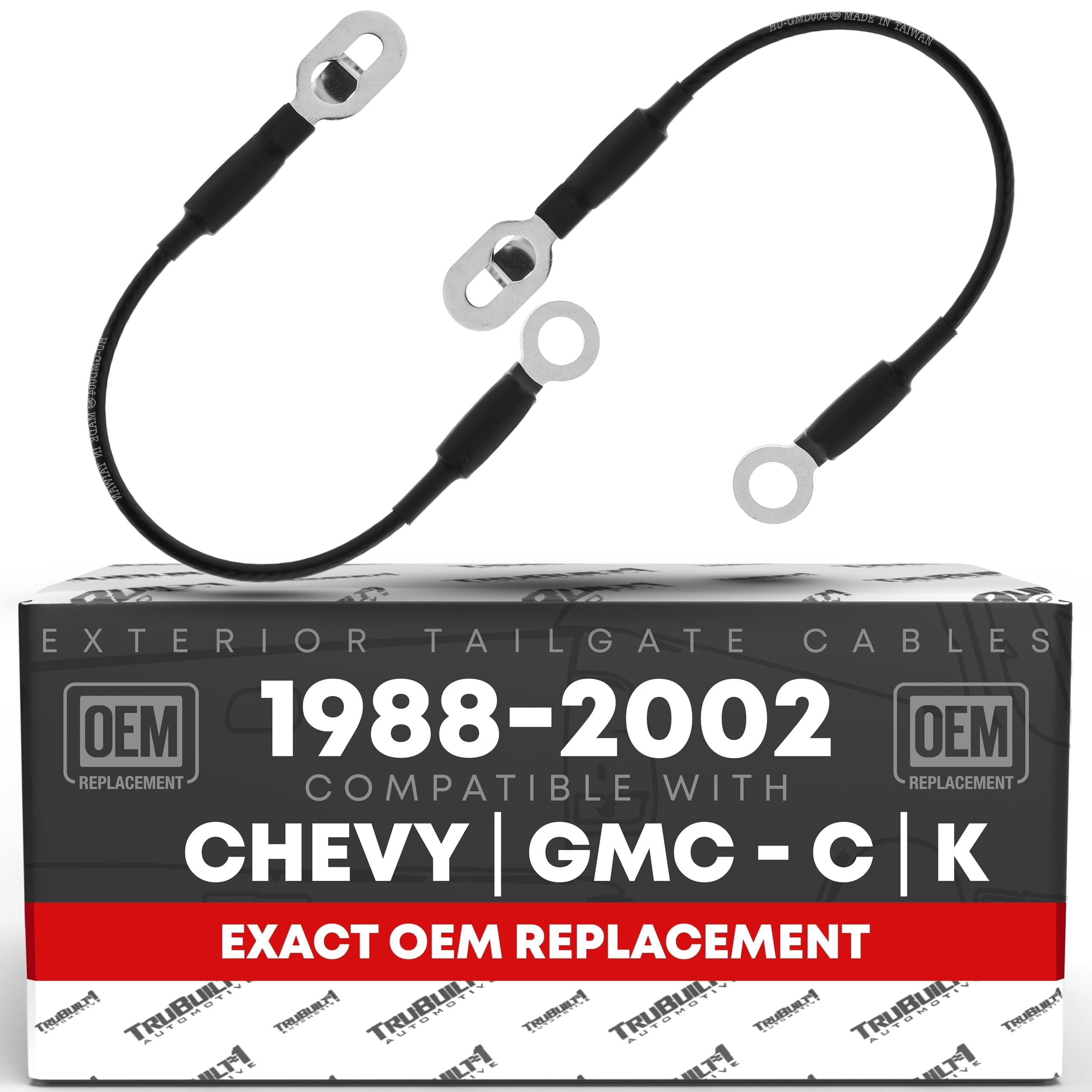 T1A tailgate support front packaging showing left and right straps and labels for quick identification and correct replacement