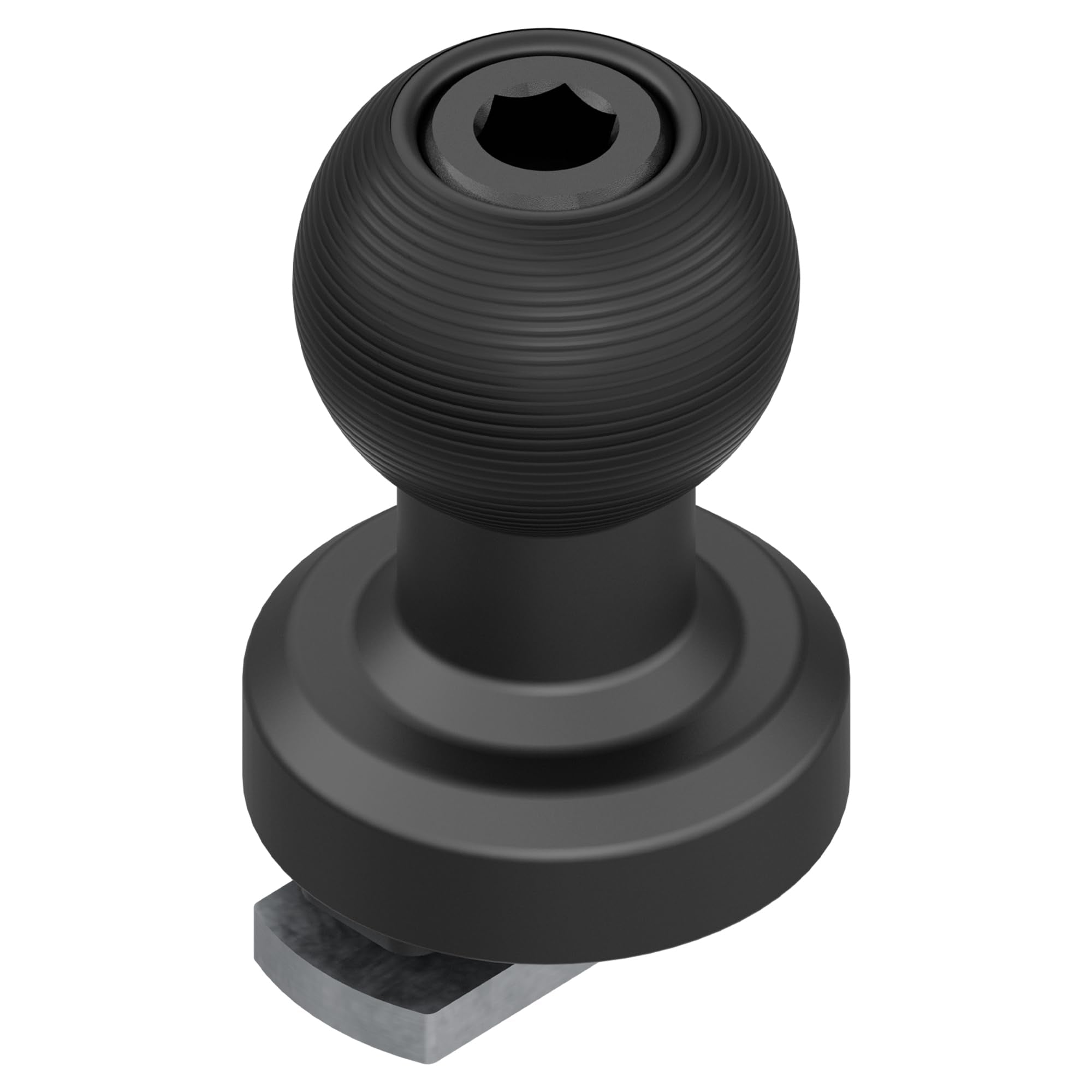 Tackform slim track ball base front view showing compact design and sturdy fit