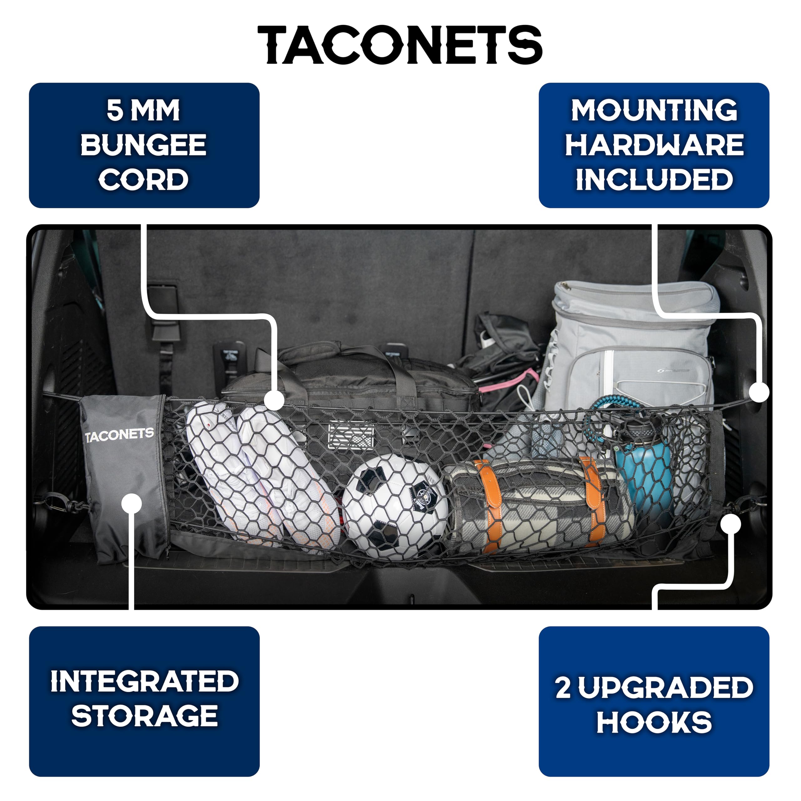TacoNets close-up of 5mm bungee and heavy-duty netting highlighting durable construction