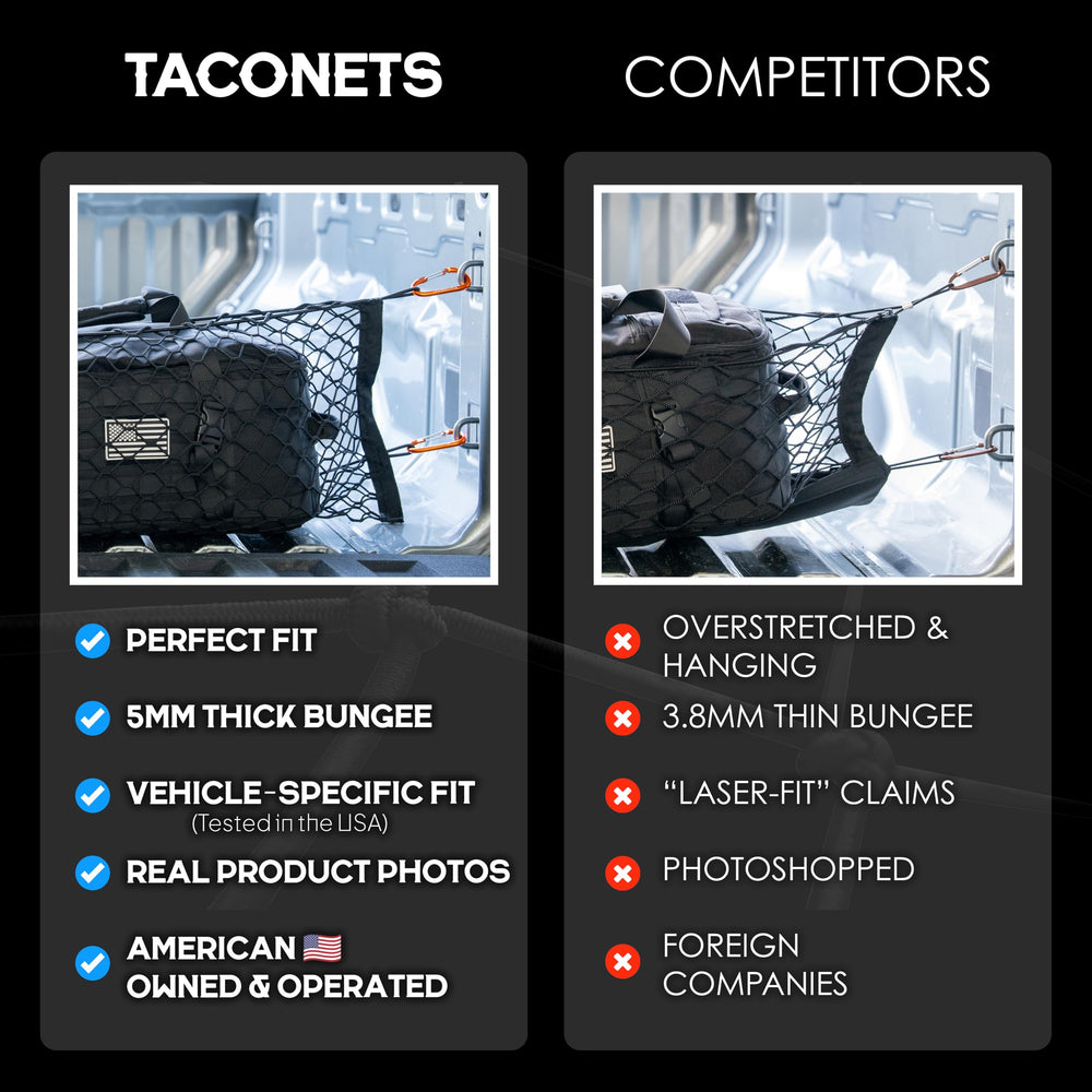 TacoNets envelope net holding fishing tackle organized to protect and separate gear