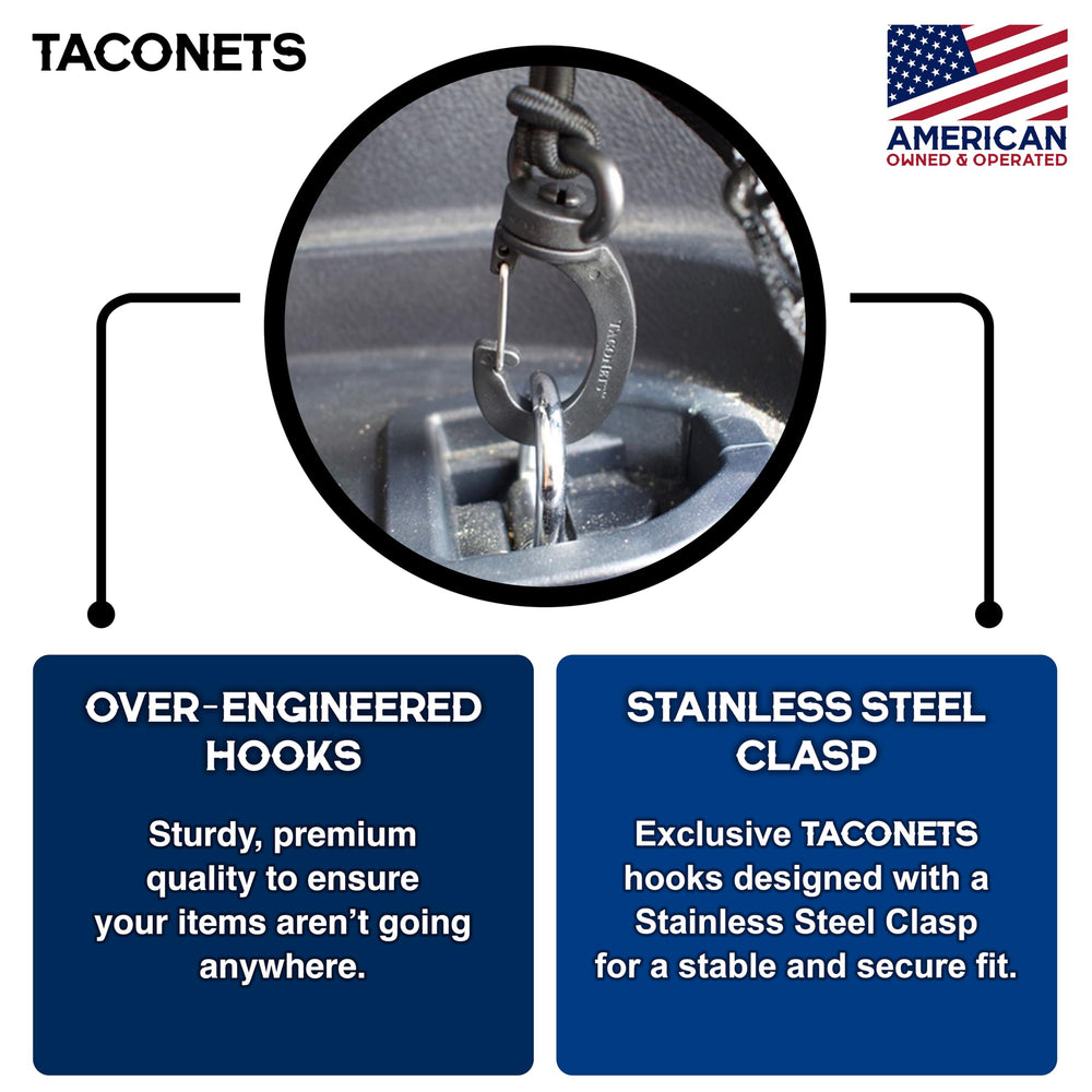 TacoNets installed in Toyota 4Runner cargo area keeping gear organized