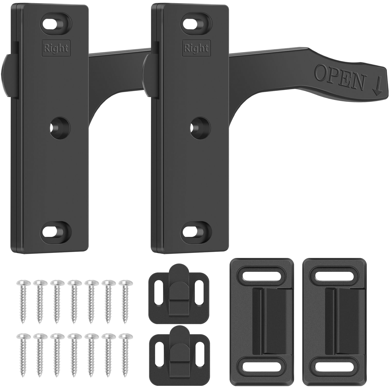 TAGLLY front view of the two-pack RV screen door latch showing complete kit and benefits