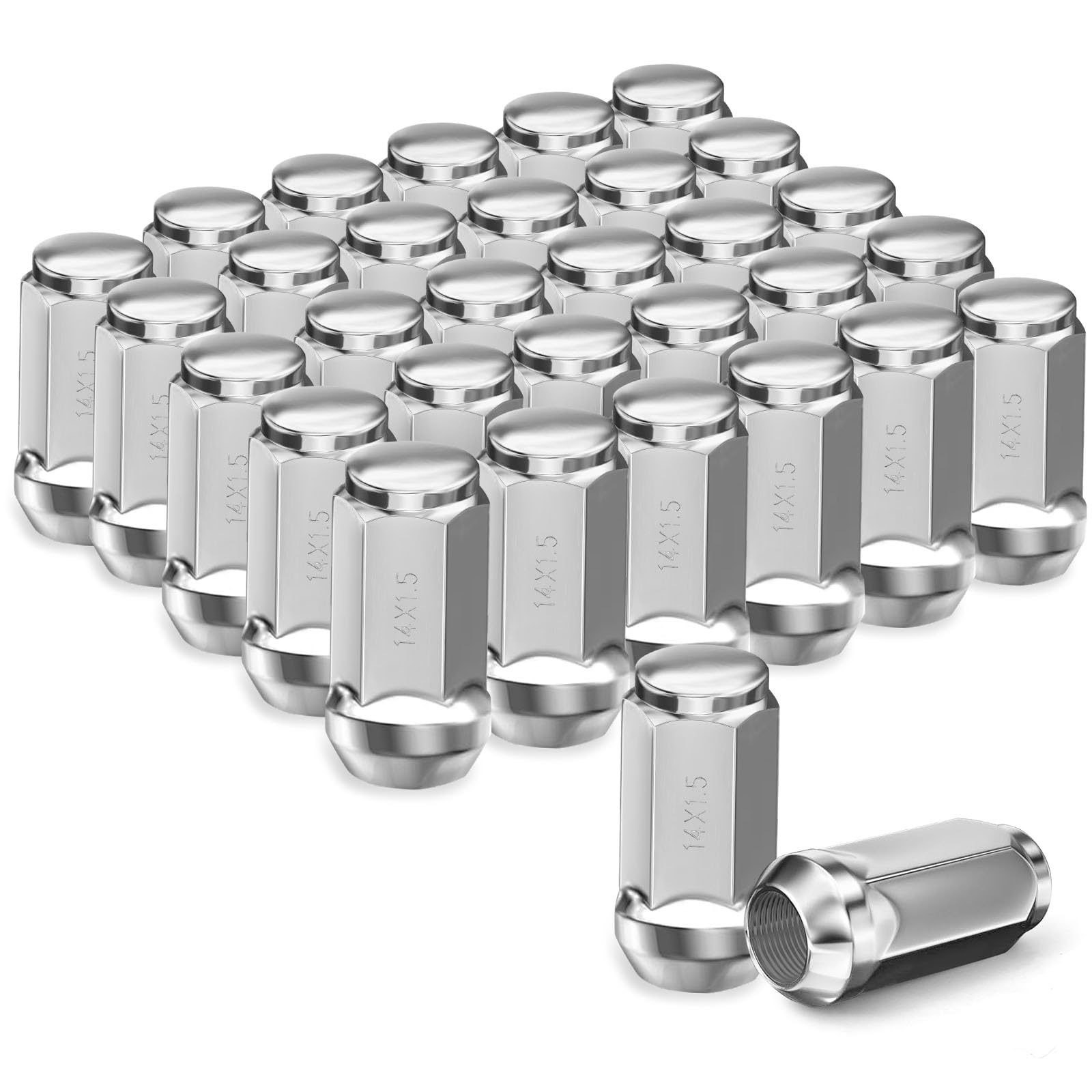 TAGMORE front view of 24-piece lug nut set showing chrome finish and packaging benefits