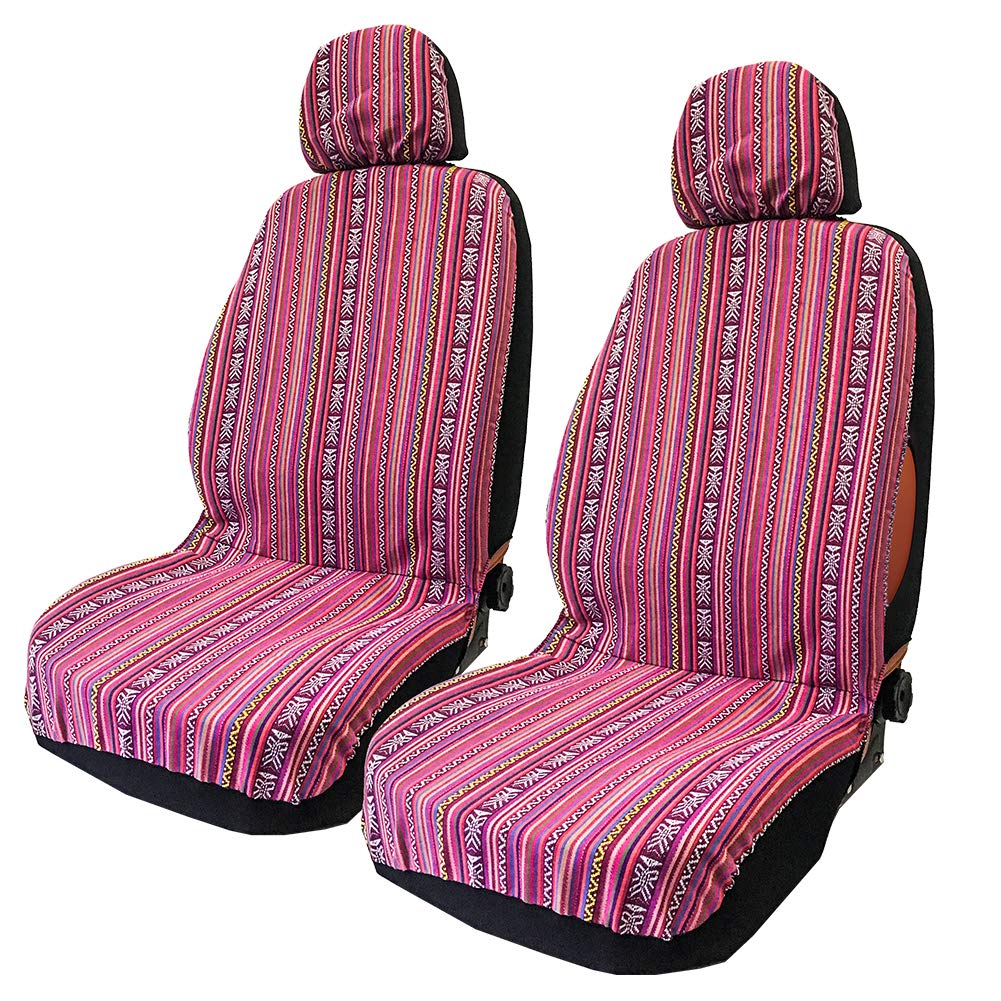 TAGMORE front seat set styled in pink boho cabin showing vibrant look and protection