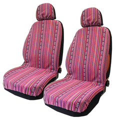TAGMORE front seat set styled in pink boho cabin showing vibrant look and protection