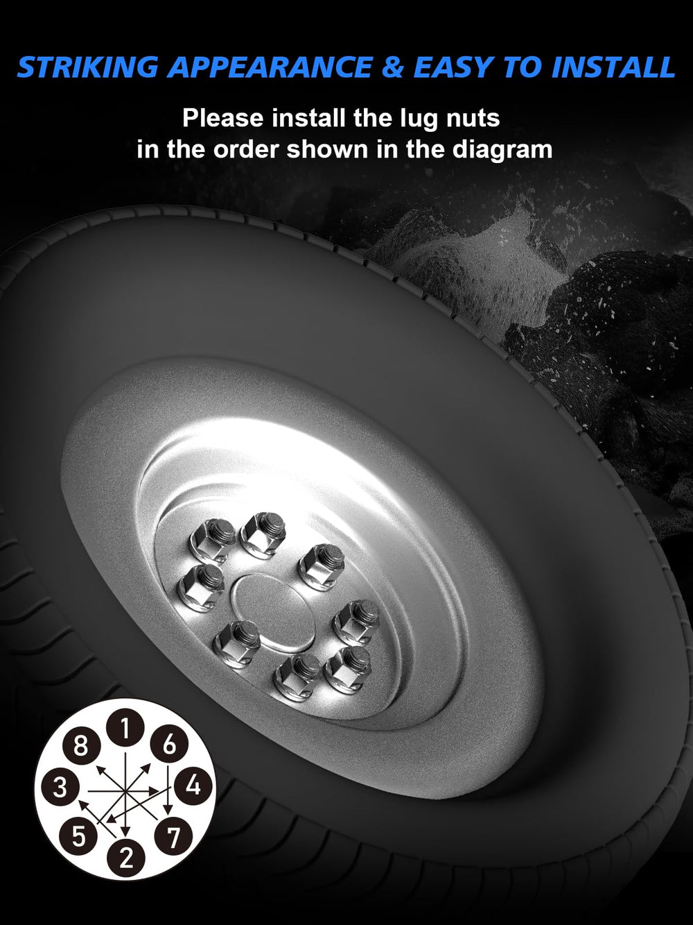 TAGMORE lug nuts on a parked truck conveying durability and upgraded appearance