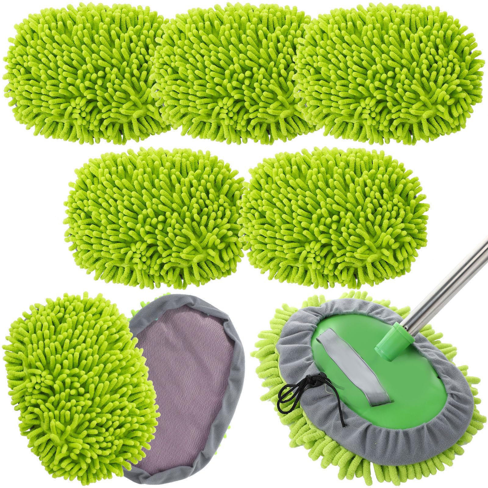 Tallew five green chenille replacement heads front view showing full set and color benefit