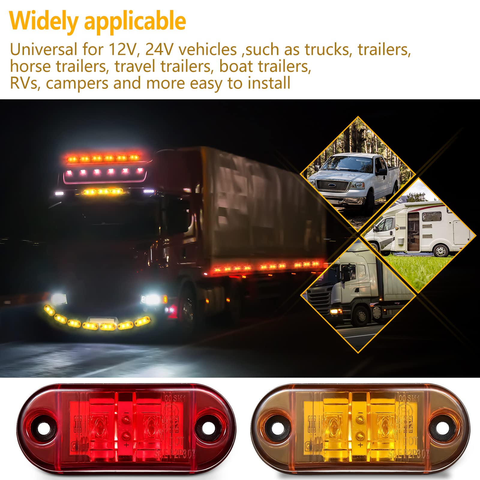 Tallew lifestyle shot on RV at night illustrating bright marker visibility and road safety