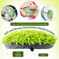 Tallew mitt attached to a brush handle in use demonstrating easy cleaning action