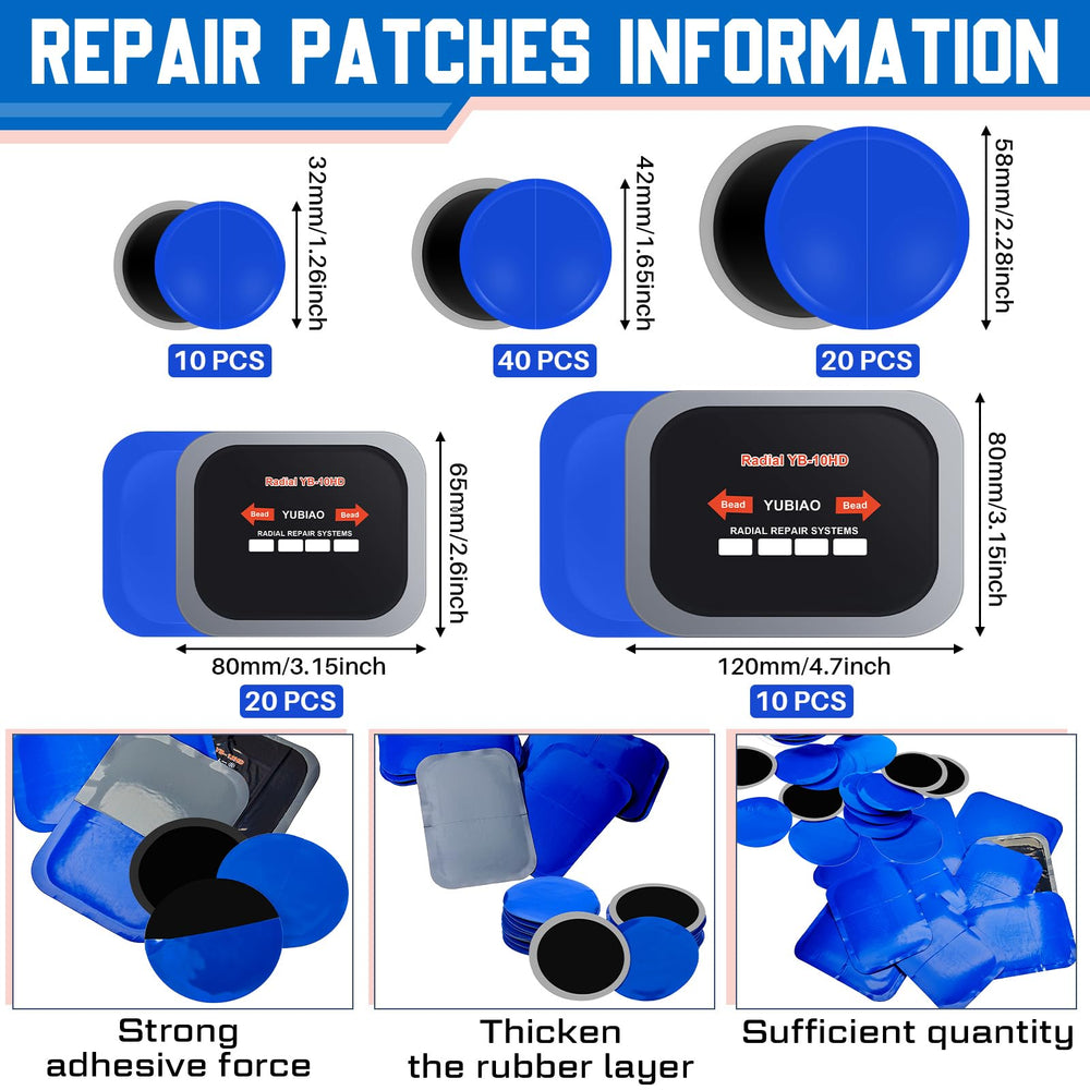 Tallew patches laid out by size showing five sizes for correct selection