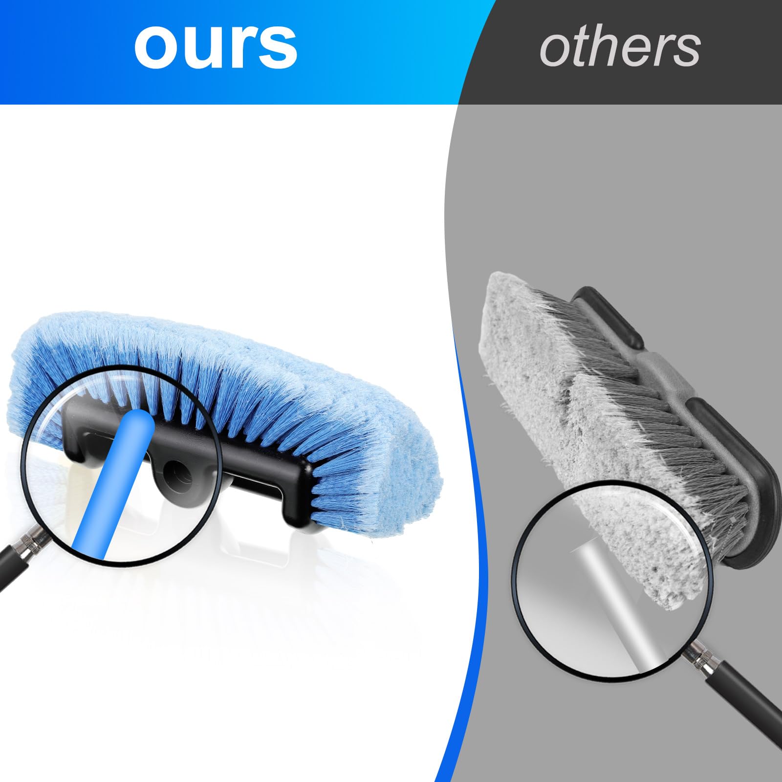 Tanlade view of internal flow hole demonstrating water distribution through bristles for effective rinsing
