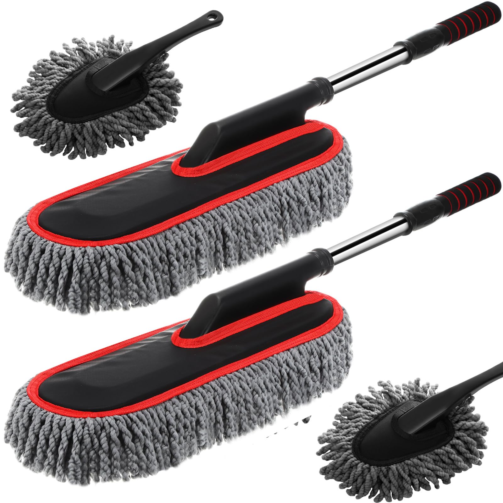 Tanlade front view of four-pack duster showing gray heads and red edge, quick cleaning benefit