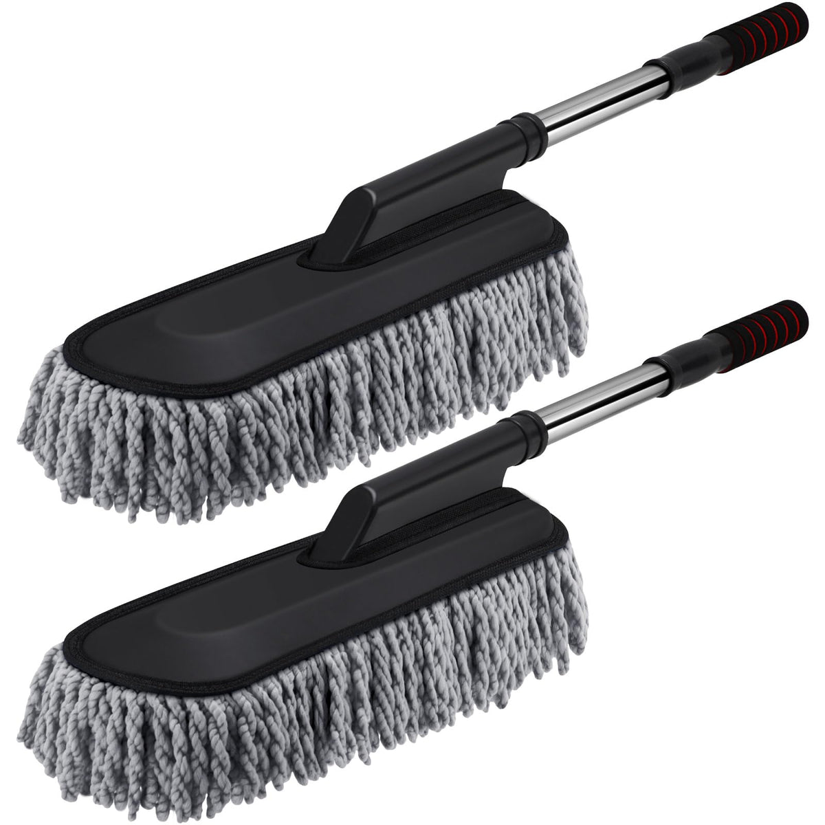 Tanlade front view showing two gray dusters, ready to clean with convenience