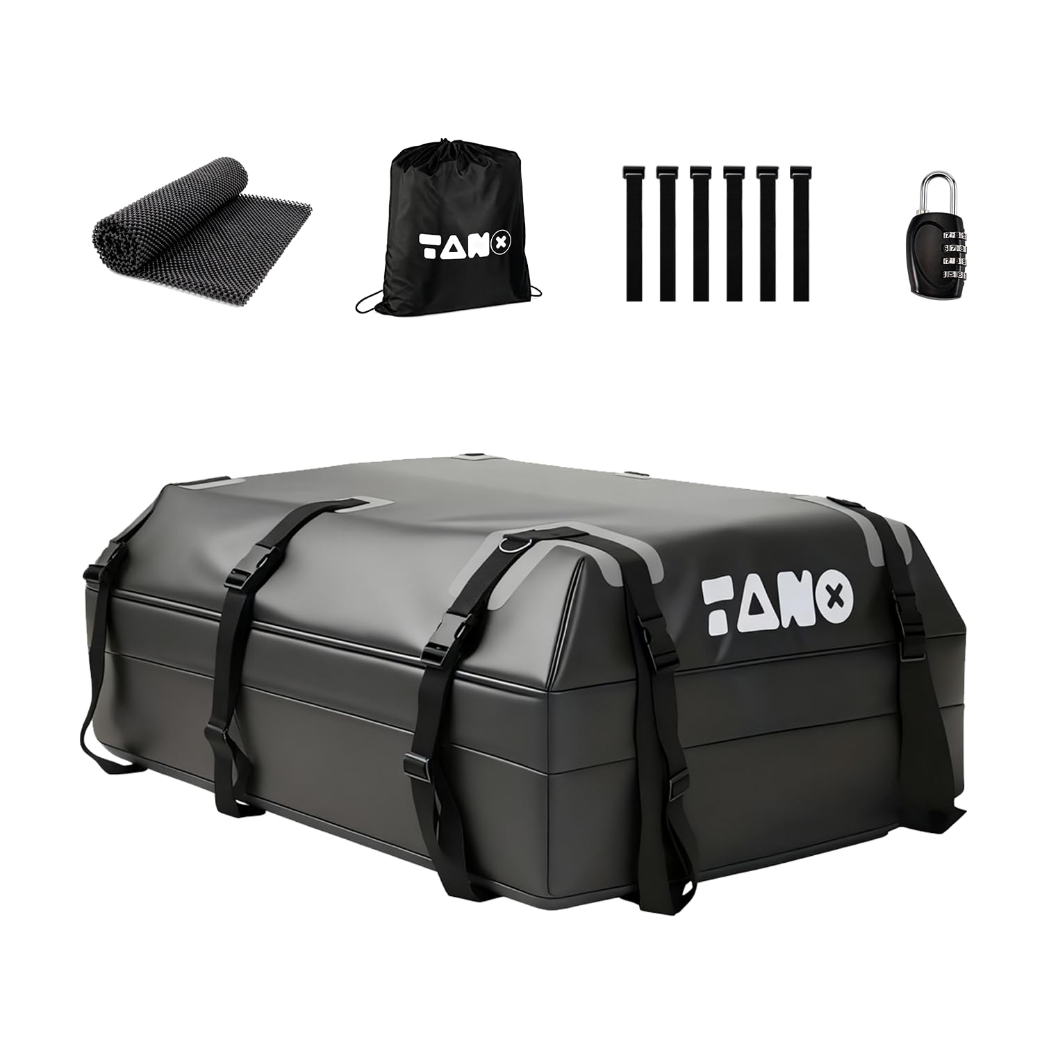 TANX roof bag front view showing full 21 cu ft capacity and waterproof shell