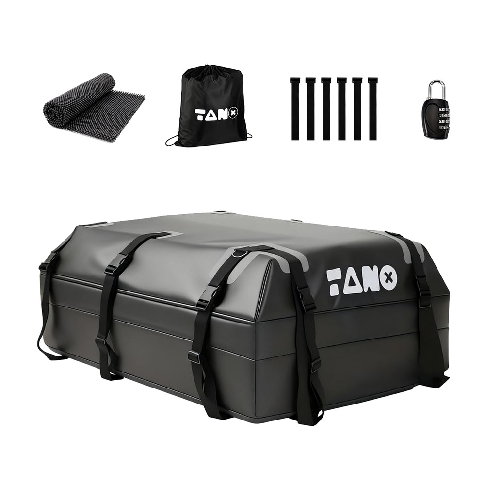 TANX roof bag front view showing full 21 cu ft capacity and waterproof shell