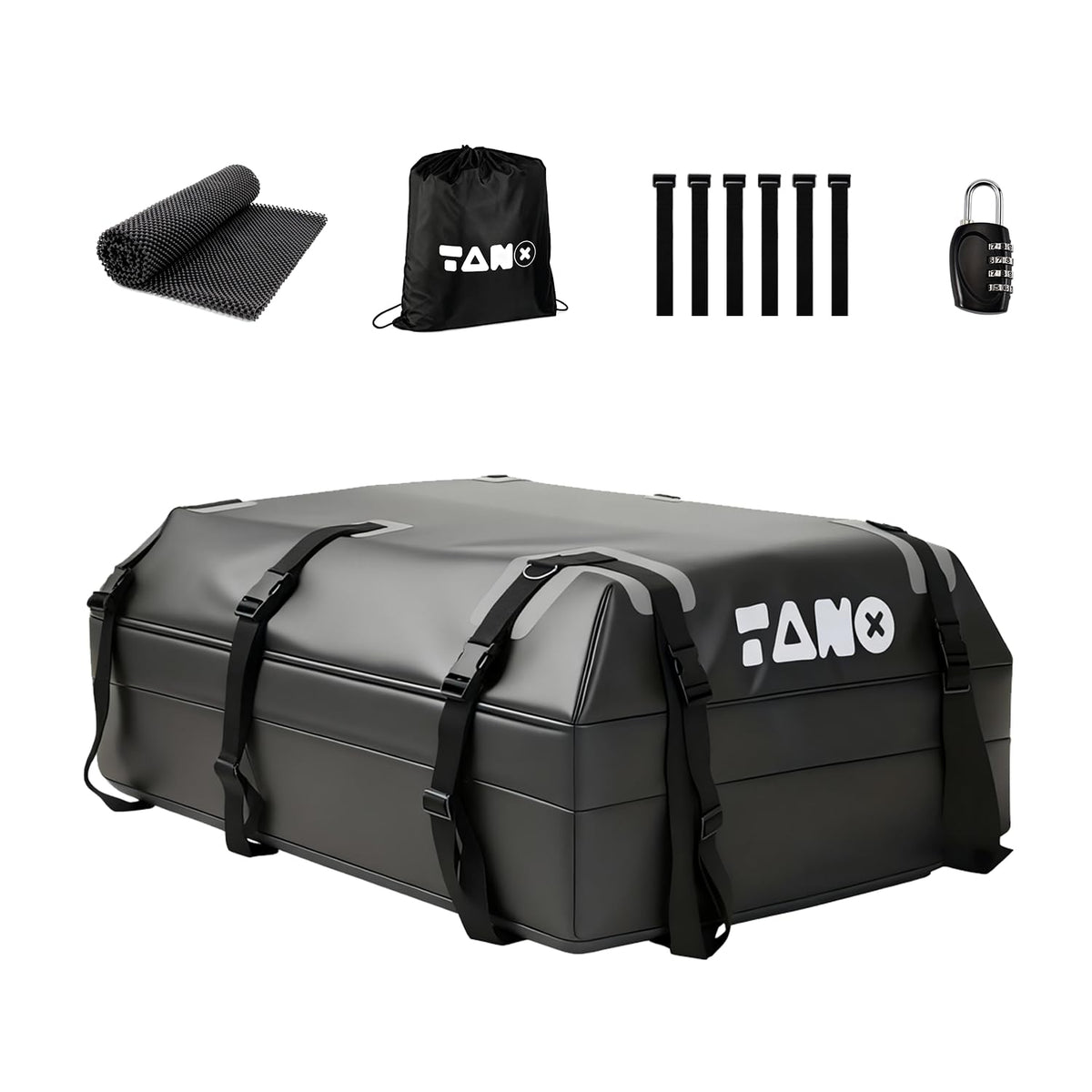 TANX roof bag front view showing full 21 cu ft capacity and waterproof shell