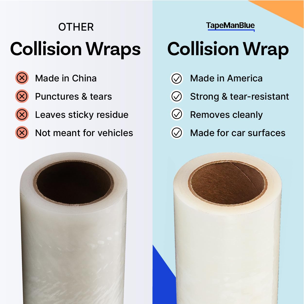 TapeManBlue applied over a shattered car window protecting interior from weather