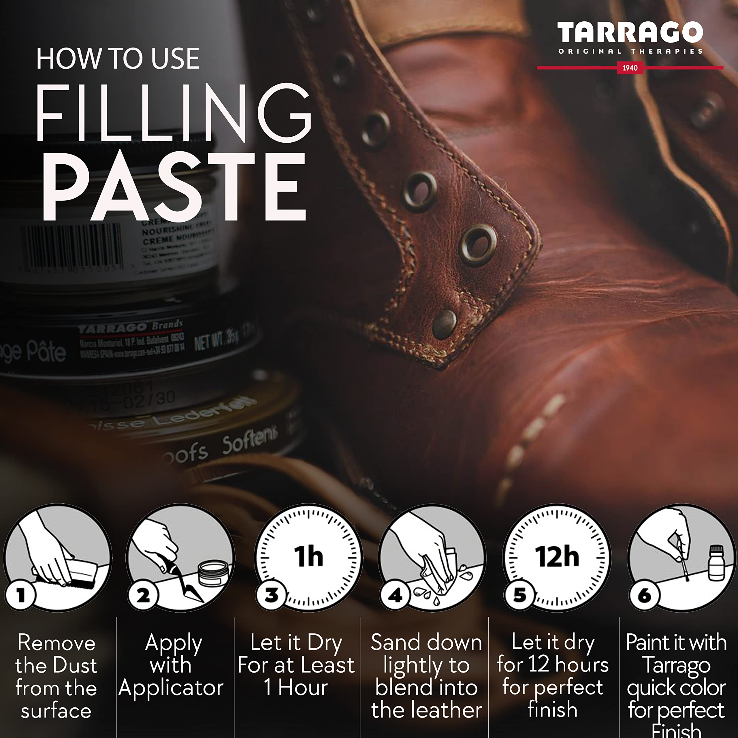 Tarrago filling paste cap and label detail showing product identity and instructions