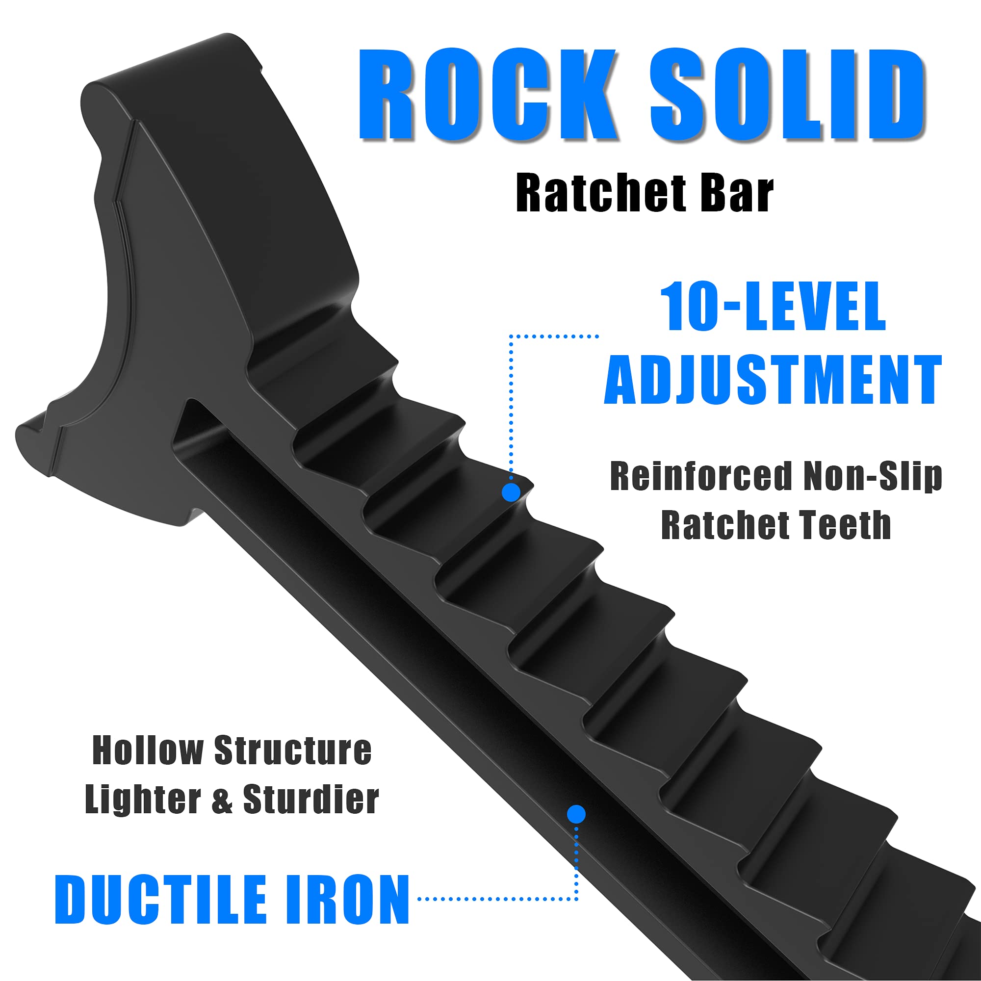 TCE ratchet sawtooth detail showing secure multi-position height locking