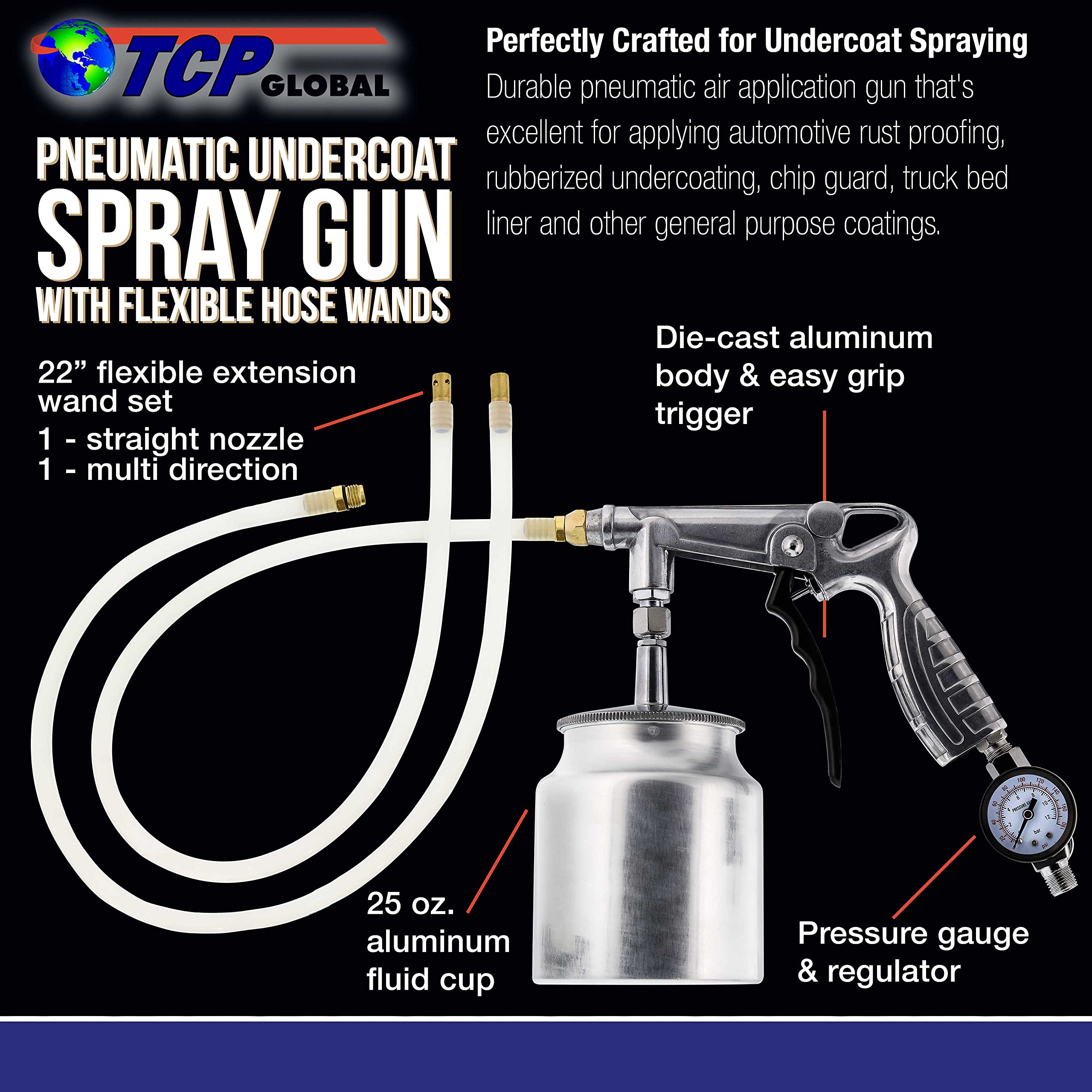 TCP Global close-up of 25-ounce aluminum fluid cup for longer spraying between fills