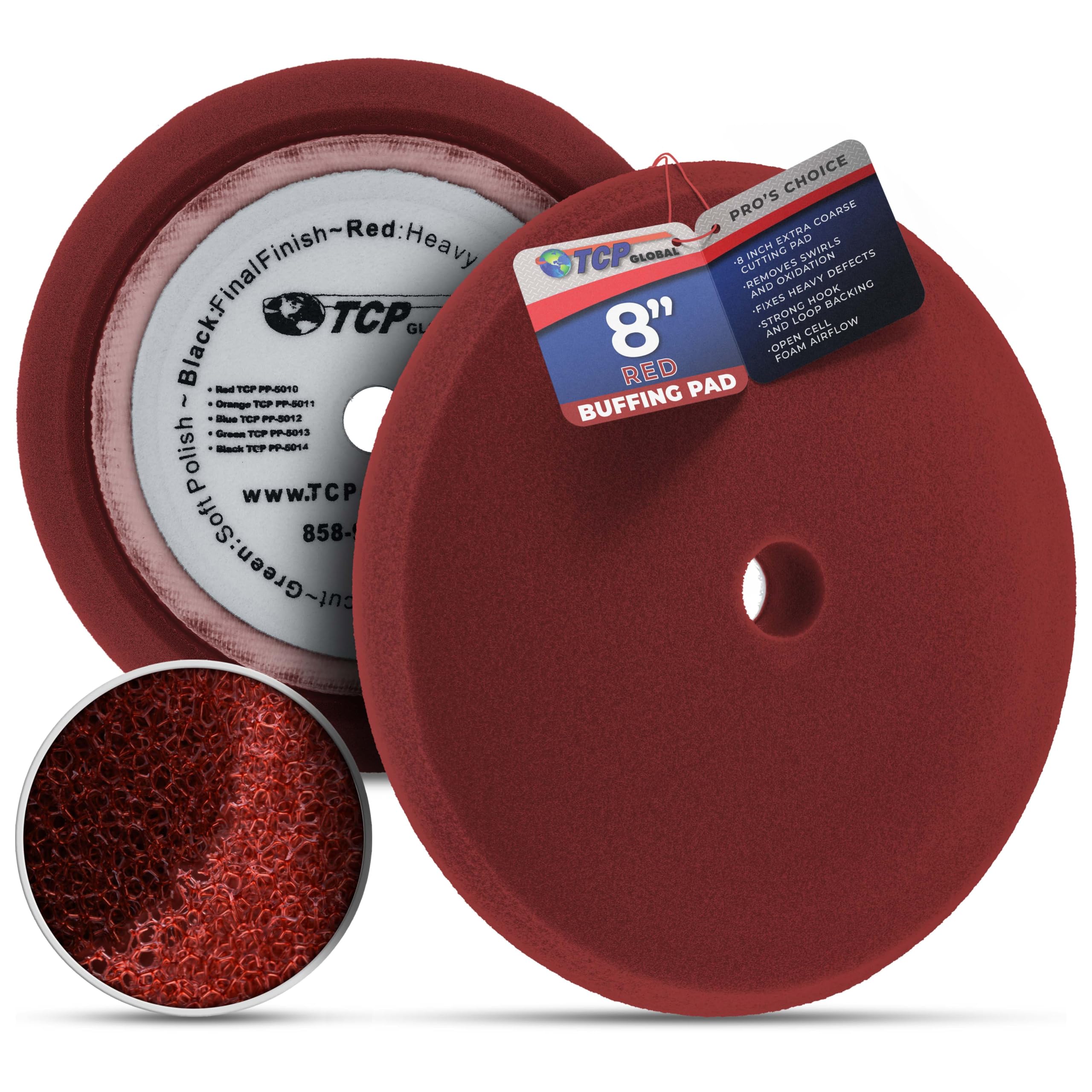 TCP Global front view of 8-inch red foam pad showing shape and size benefit