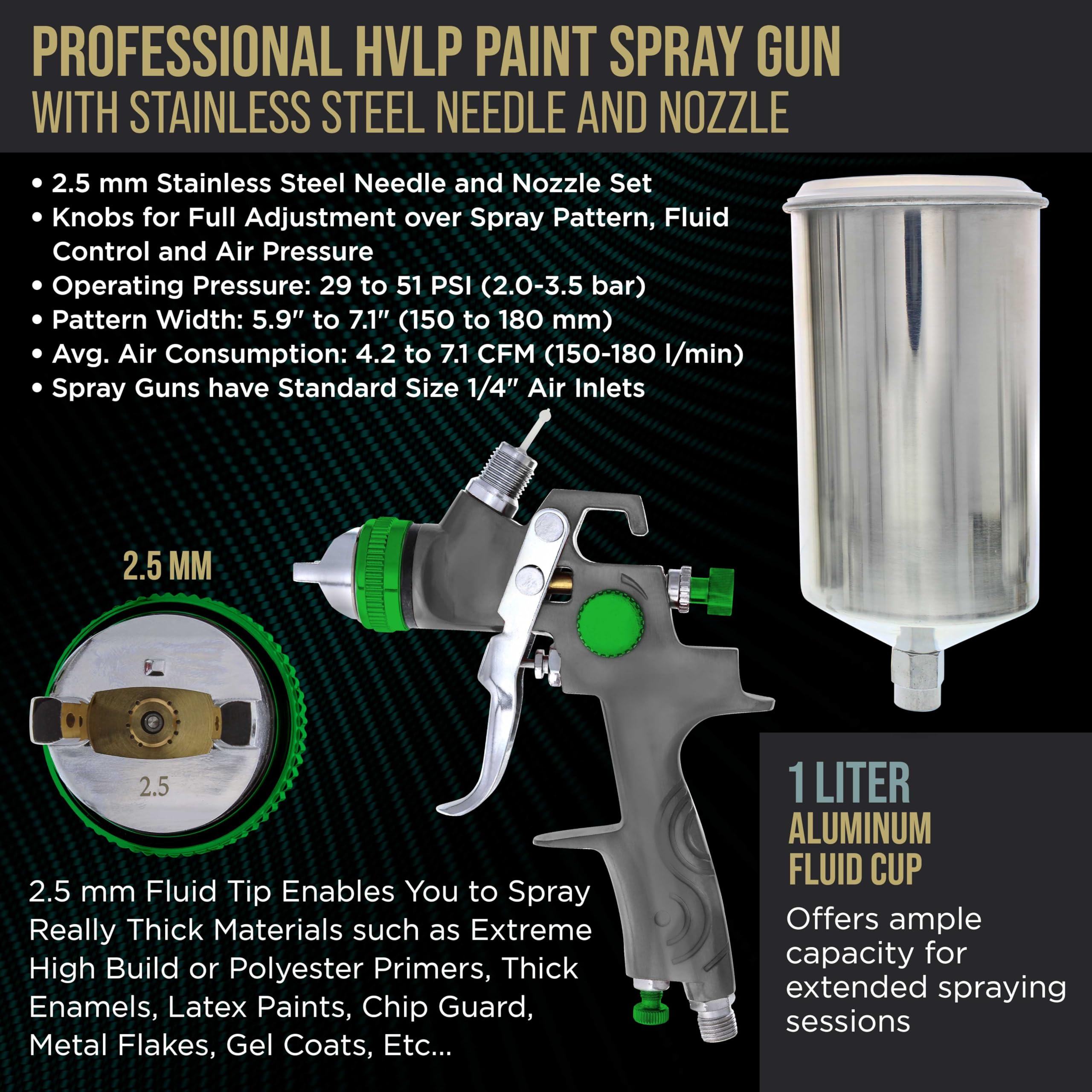 TCP Global 1-liter aluminum cup detail demonstrating larger capacity for fewer refills and longer sessions