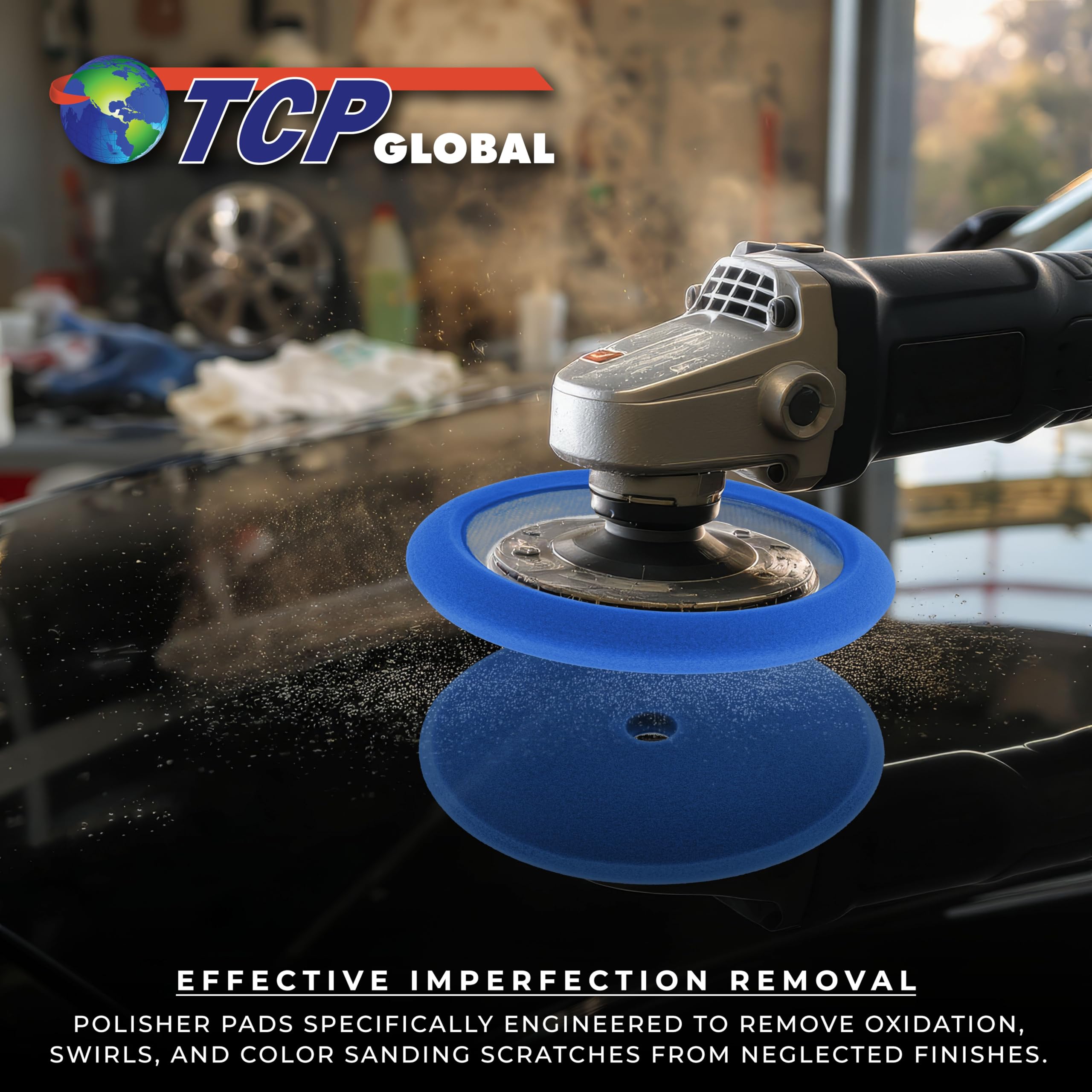 TCP Global pad used on car panel showing visible improvement and refined surface finish