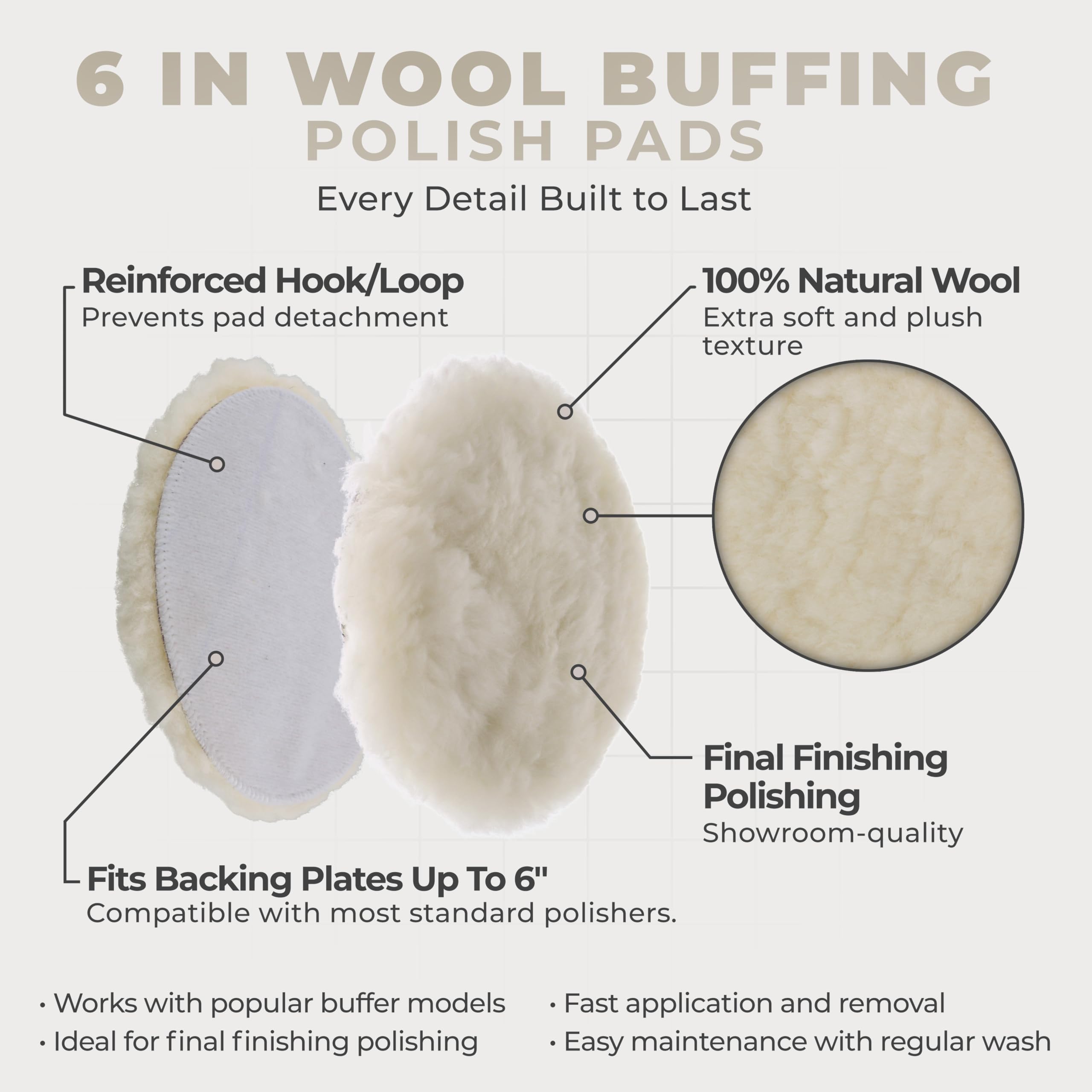 TCP Global close-up of extra-plush 1-inch wool pile showing texture for even polish