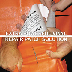 TEAR-AID roll beside scissors showing 3 in x 5 ft scale for customizable repairs