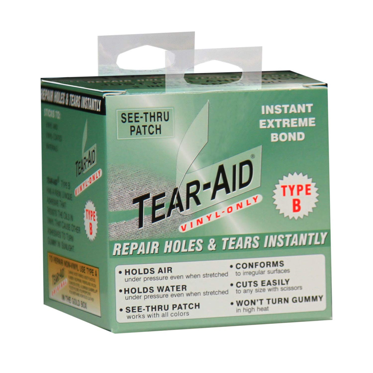 TEAR-AID Type B roll front view showing packaging and product name benefiting fast repairs
