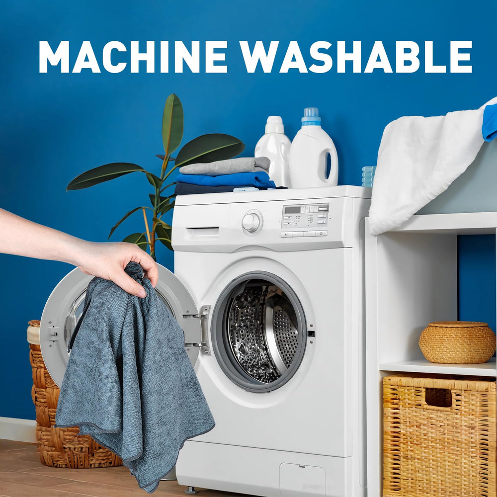 TEAWOO towels stacked near washing machine for easy care and reuse
