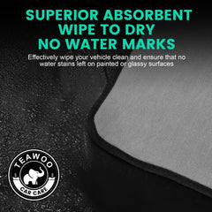 TEAWOO towel drying a car door panel for streak-free, paint-safe finish