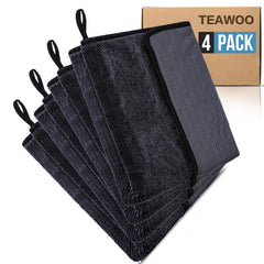 TEAWOO pack front view showing four folded towels and packaging benefit quick access