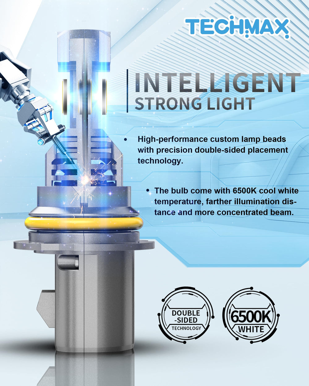 TECHMAX night road beam pattern showing brighter, whiter illumination
