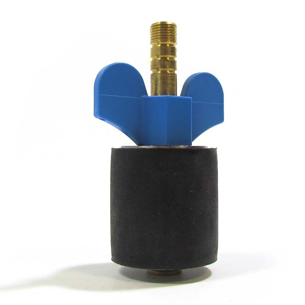 Technical winter rubber plug front view showing seal and valve, ideal for quick pipe testing