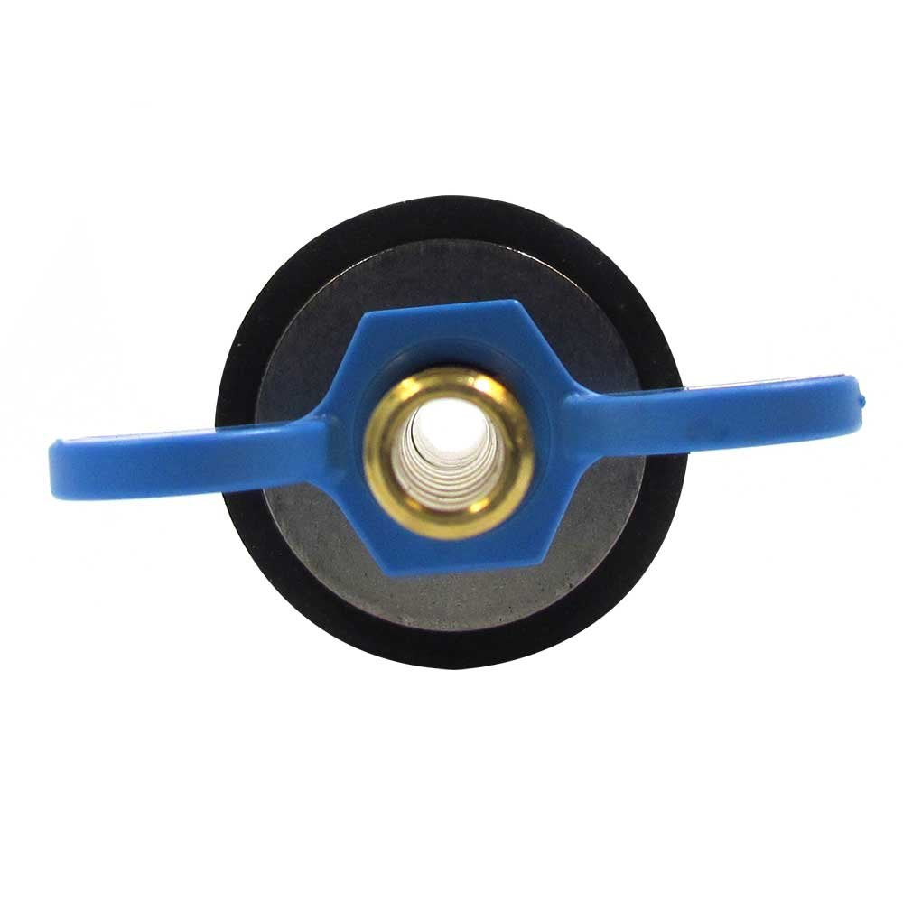 Technical winter rubber plug valve closeup with 3/8" hose barb, enables secure hose connections