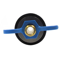 Technical winter rubber plug valve closeup with 3/8" hose barb, enables secure hose connections