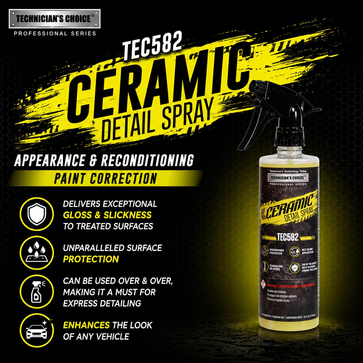 Technicians Choice TEC582 treated windshield with water beading illustrating improved runoff