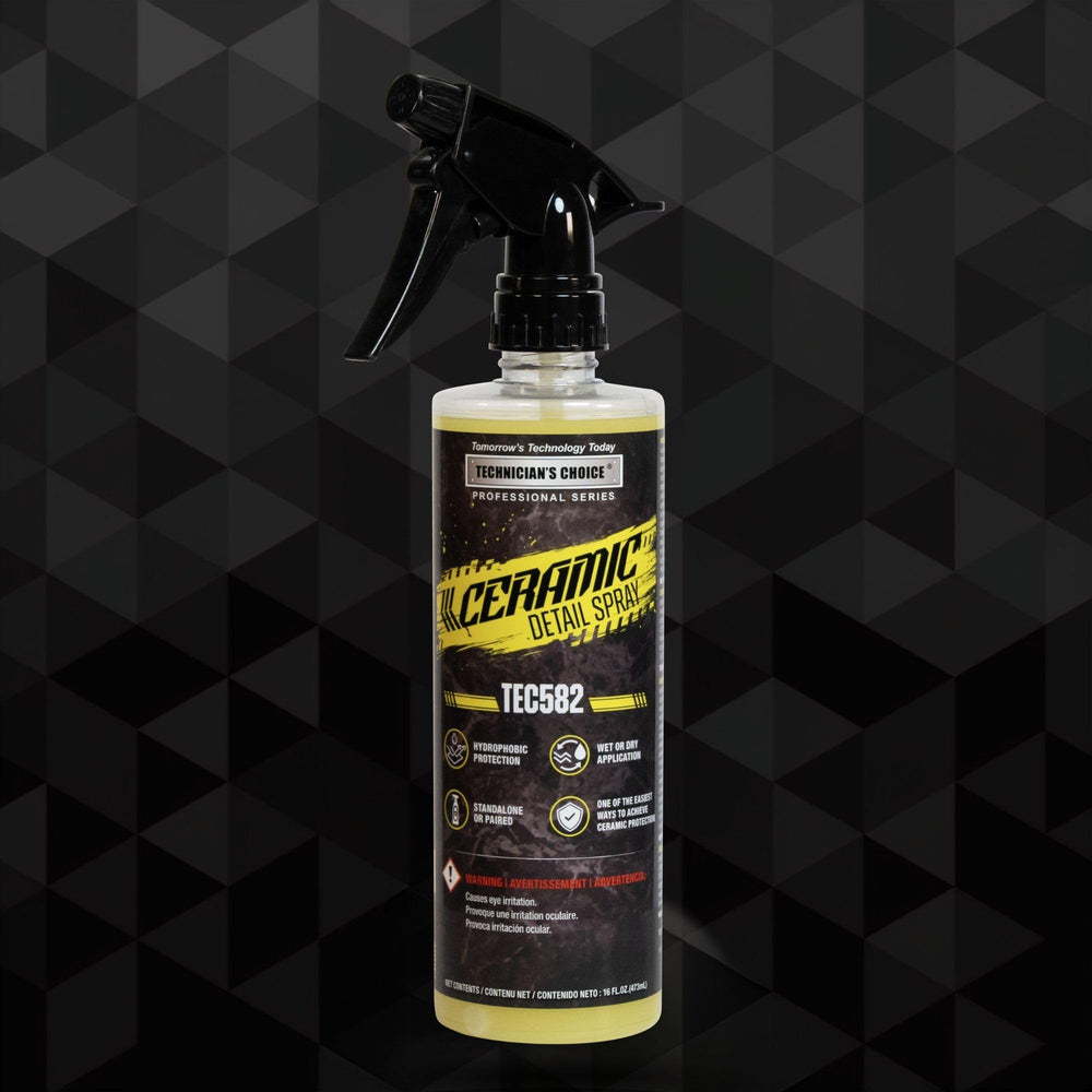 Technicians Choice TEC582 applied to a parked car outdoors showing real-world hydrophobic performance