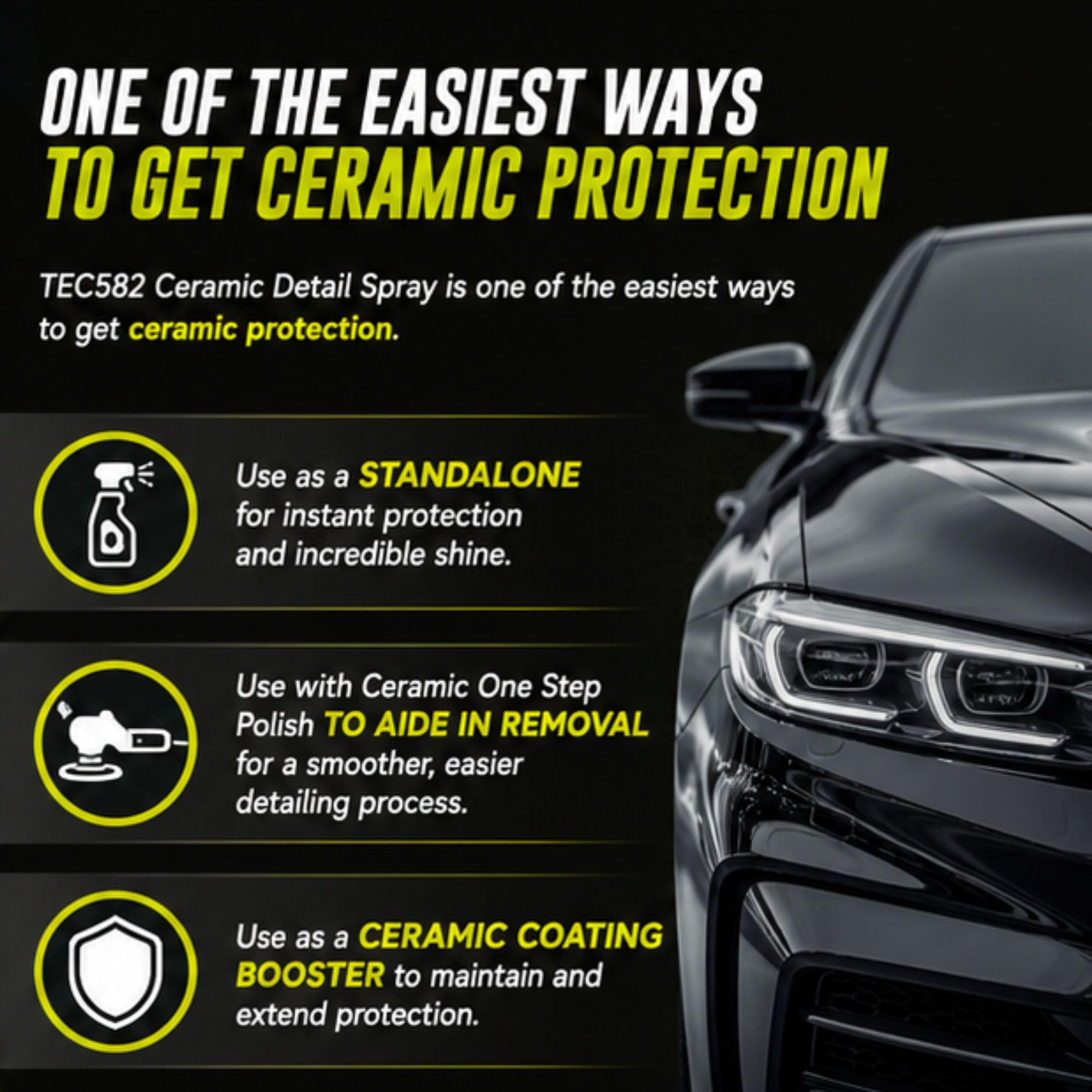 Technicians Choice TEC582 applied on wheels and chrome restoring shine and protection