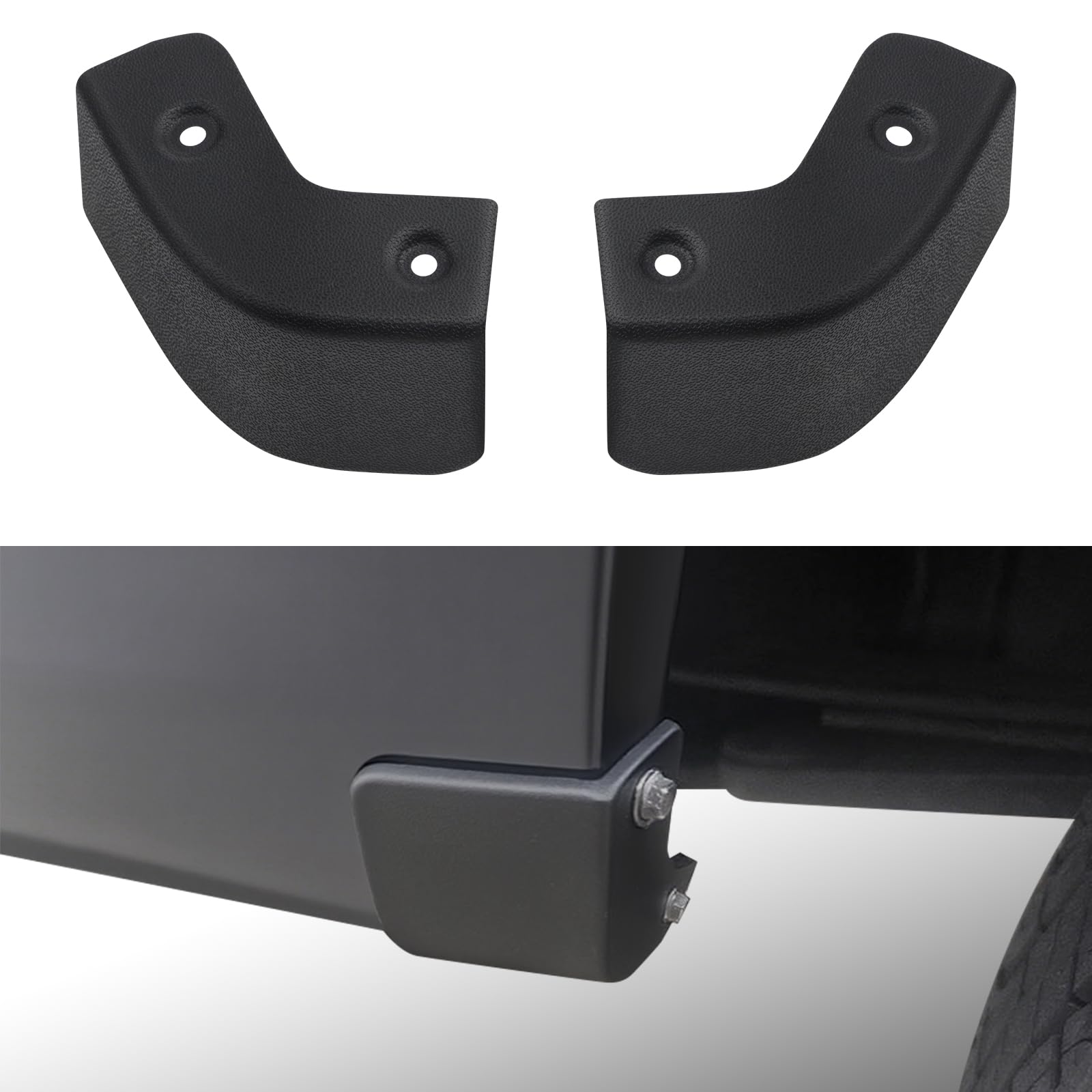 TECHPICCO front view of packaged mud flap delete kit showing contents and benefit