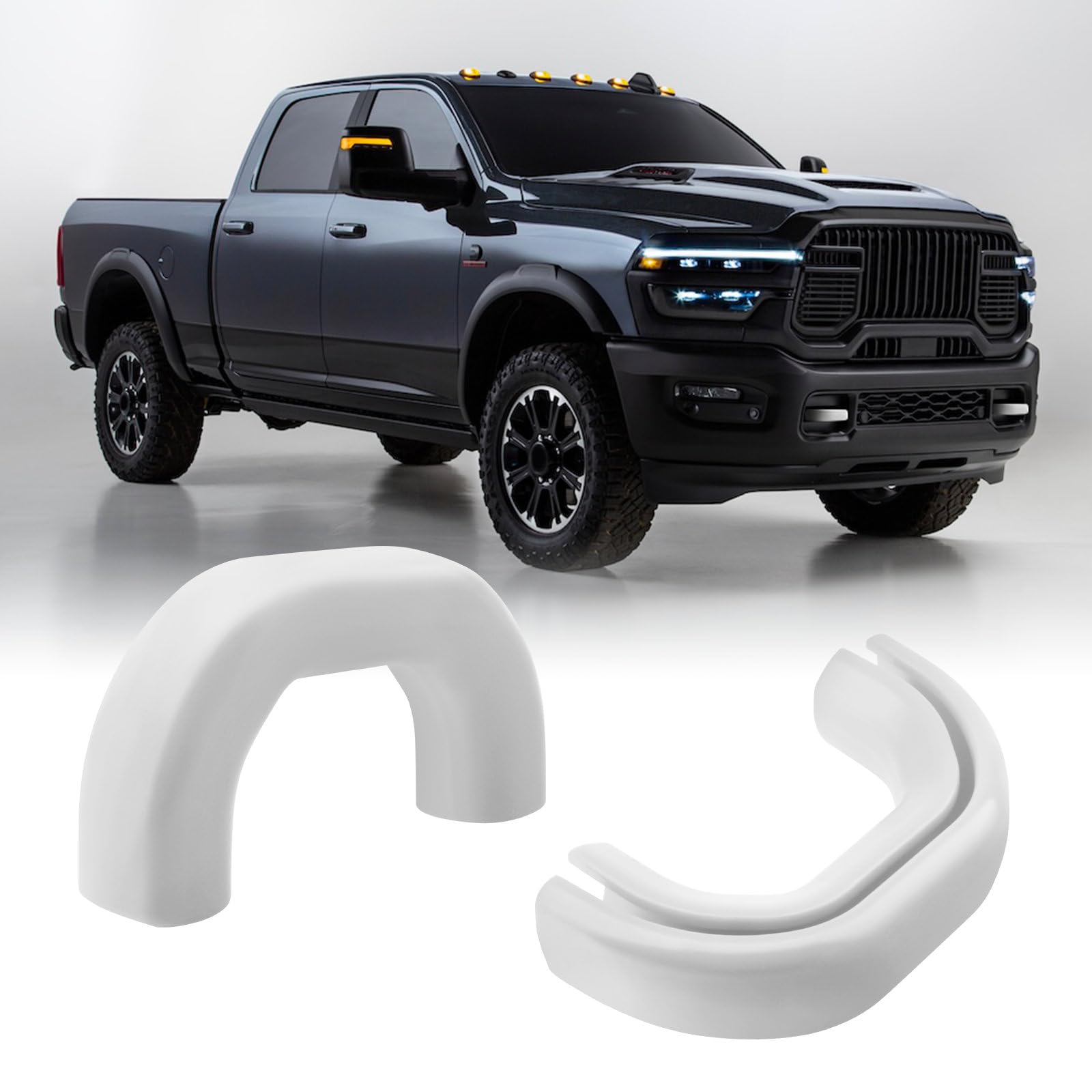 TECHPICCO front view of white tow hook cover showing clean fit and finish