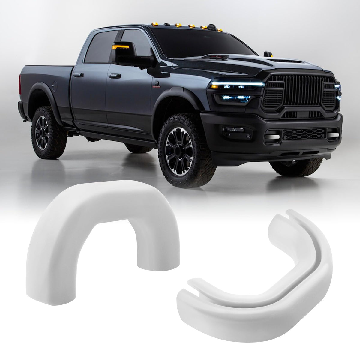 TECHPICCO front view of white tow hook cover showing clean fit and finish