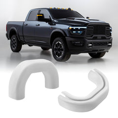 TECHPICCO front view of white tow hook cover showing clean fit and finish