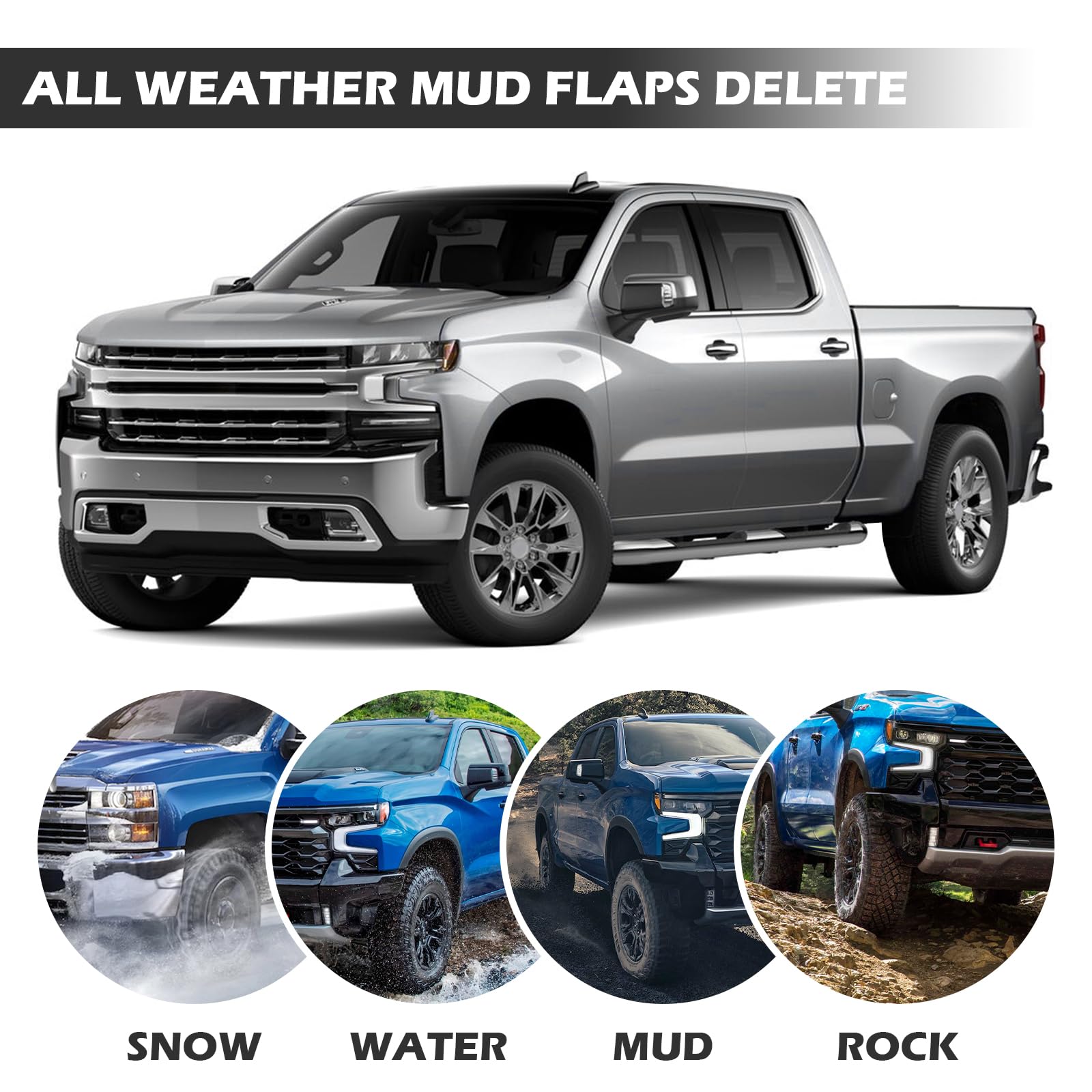 TECHPICCO-equipped Silverado driving on road illustrating improved aesthetic and coverage benefit